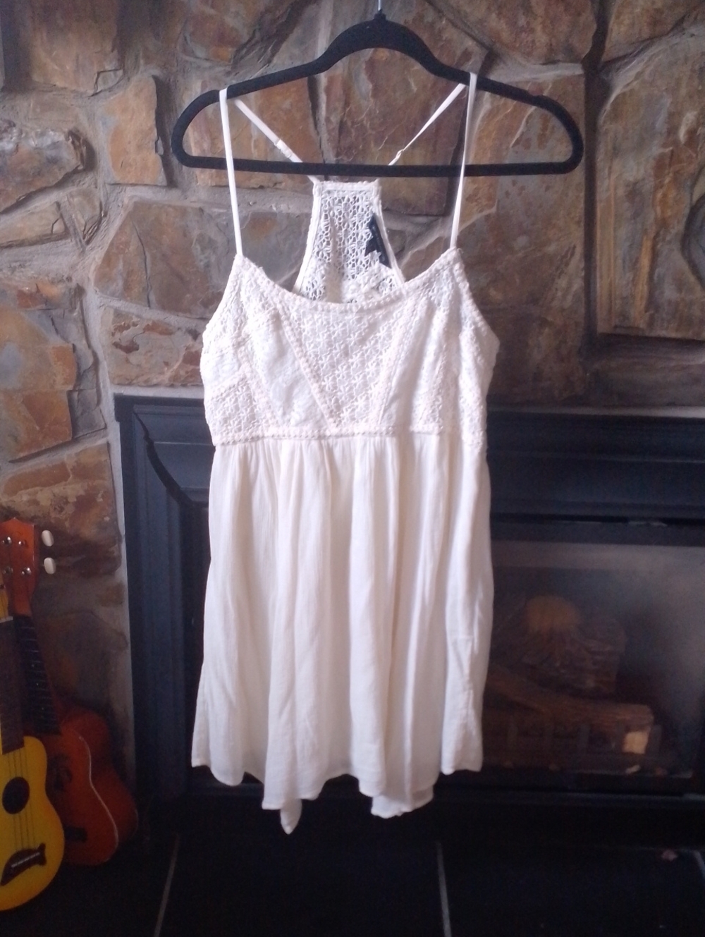 American Eagle 🦅 White Mini Summer Dress 🤍 Lace Crochet Body, Boho Babe